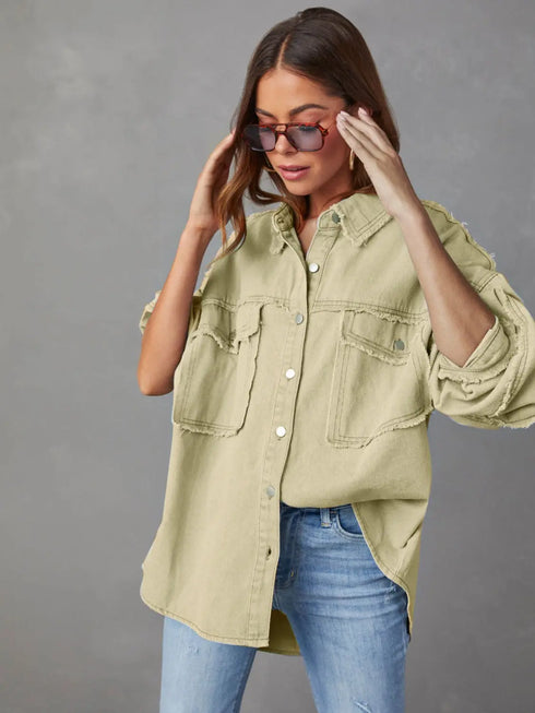 'Andrea' Lightweight Long Sleeve Denim Jacket - Celes Fashion
